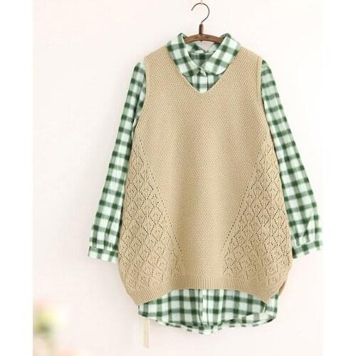Women Autumn Woolen Cotton Blend Mori Girl Cute Knitted Vests Tanks Ladies Fall Sleeveless Loose Sweaters Knitted V Neck Tops
