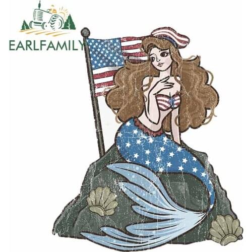 EARLFAMILY 13cm x 10.9cm For Patriot Mermaids American Flag Graffiti Car Sticker DIY Decal Car Styling Waterproof Decoration