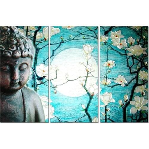 Canvas quiet Buddha series and flowers 3 classic style picture decoration wall landscape painting art decorative printing framed