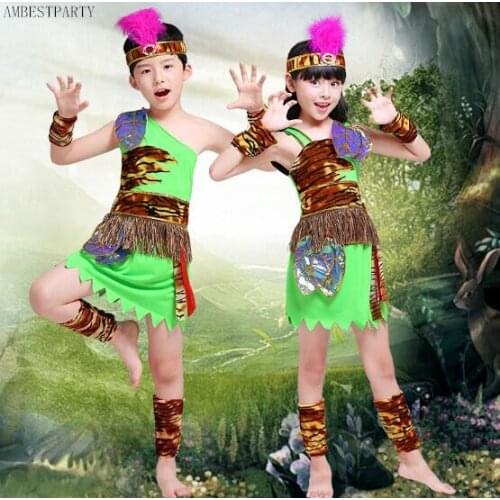 Leopard Indian Cosplay Costumes Primitives Dress Performance Props Clothing Hunter Clothes AMBESTPARTY