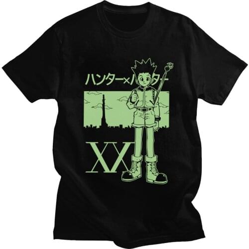 Handsome Mens Hunter X Hunter Manga Tee Tops Short Sleeve Cotton Tshirt Summer Japan Hxh Anime Gon Freecss T-shirt Apparel Gift