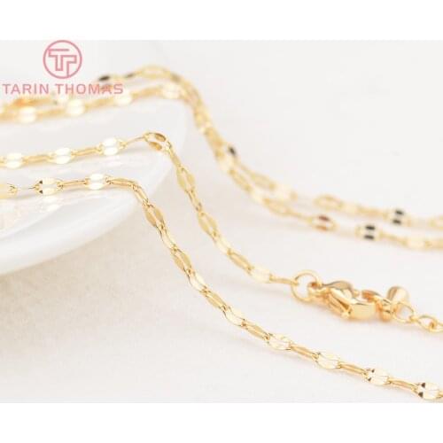 2PCS Length 46CM Thickness 2MM 24K Gold Color Brass Finished Necklace Chain High Quality DIY Jewelry Making Findings Accessories