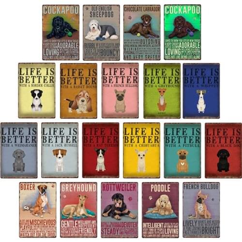 Dog Metal Sign Vintage Plaque Puppy Poster Wall Art Painting Pet Store Decor 20*30 CM