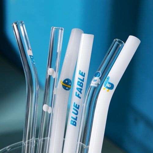 Reusable Grass Straws With Cleaner Brush High Borosilicate Heat-resistant Glass Straws Curved Straight Drinking Straw Drinkware