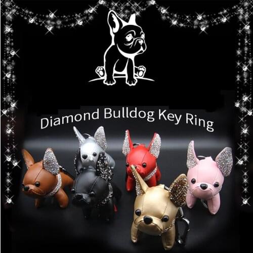 Fashion Cartoon Dog Diamond Crystal Plush Keychain Handbag Car Keyring Women Diamante Doggy Key Buckle Key Chains Girls