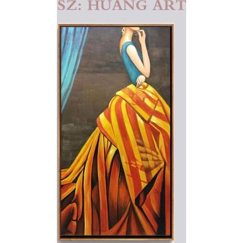 Trendy hand-painted modern home decoration wall art sexy Oriental girl poster decoration hall wearing gown girl