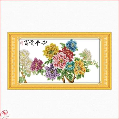 Joy Sunday Riches Peony Flowers Cross Stitch Kit 14ct 11ct Canvas Fabric Embroidery Kit DIY Pattern Sewing Set Home Decoration