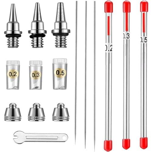 10 Pieces Airbrush Nozzle Needle Nozzle Cap Kit with Wrench Airbrush Replacement Parts for Airbrush Sprayer Accessories