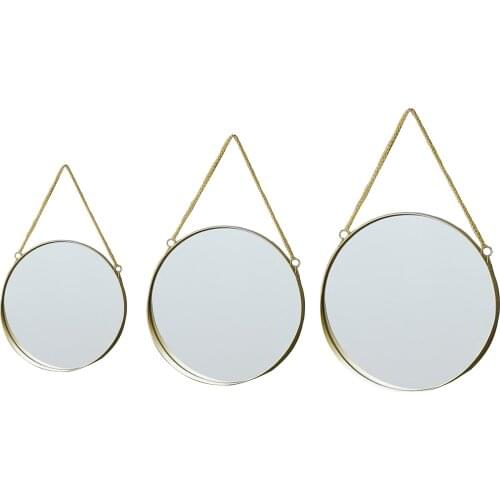 Gold Frame Wall-mounted Mirrors Wall Hanging Mirror with Chain for Makeup Room Bedroom Home Bathroom Decor