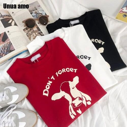 Unua amo Cartoon Print Tshirt Women Cotton Pullover Tops Streetwear Fashion Short Sleeve O-neck Casual Harajuku Tee Shirt