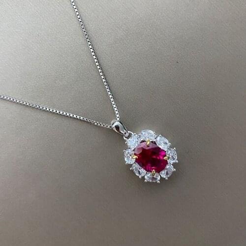 Luxury S925 Silver Necklaces Pendants For Women Fine Jewelry Ladies Ruby Gemstone Pendant Gift Necklace For Female