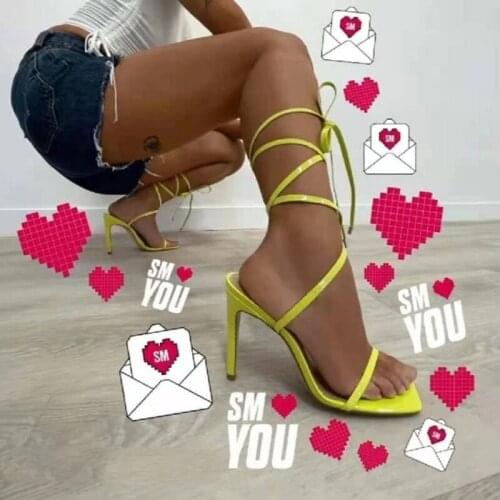 Sandals Women Summer Cross-tied High Heels Lace Up Heels Sandals Sexy Fashion 9CM Thin Heel Sandals Stilettos Mujer Big Size 43