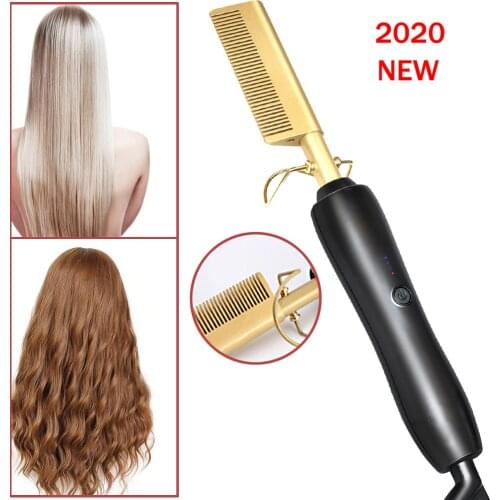 Hair Curlers Electric Curling Brush Hot Comb Ceramic Hair Brush Hair Straightener Comb 2 in 1 Straightening Curling Iron