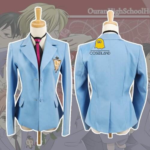 Ouran High School Host Club Cosplay Uniform School Girl Boy Haruhi Kyoya Hikaru Takashi Uniform Cosplay Costume Blue Jacket+Tie