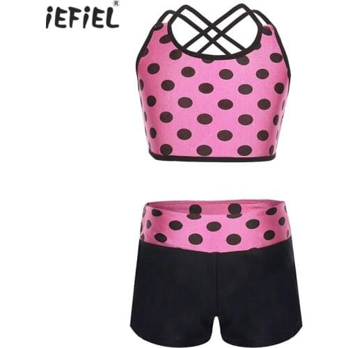 Toddler Girls Tankini Polka Dots Tank Top with Bottoms Outfits for Ballet Dance Gymnastic Exercise Workout Costume SZ 6-14
