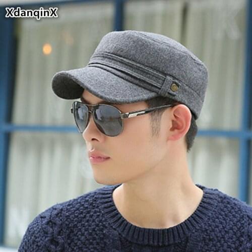 XdanqinX Autumn Winter Thick Warm Earmuffs Hat Mens Military Hats With Earmuffs Adjustable Size Young Mens Flat Cap Dads Caps