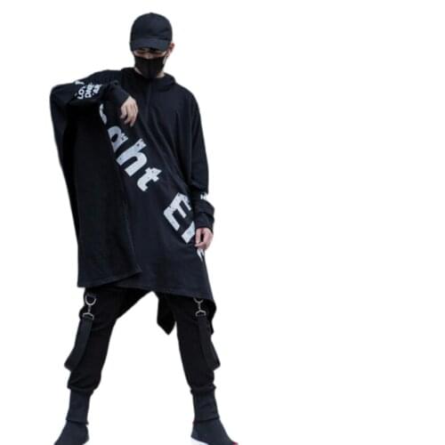 Men punk rock hip hop long trench coat hooded cloak nightclub DJ singer oversized long coat men gothic style cape overcoat