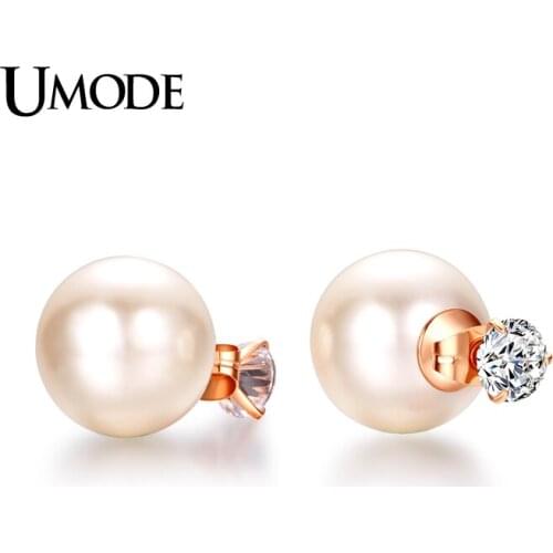 UMODE Luxury Rose Gold / Rhodium color Austrian Rhinestone & Simulated Pearl Stud Earrings For Women Jewelry AJE0253