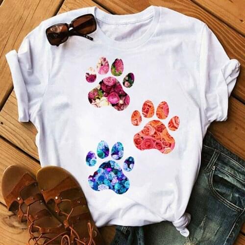 T-shirt Women 2021 Dog Paw Watercolor Female t shirt Short Sleeve Fashion summer clothes for woman Short sleeve Ladies tshirts