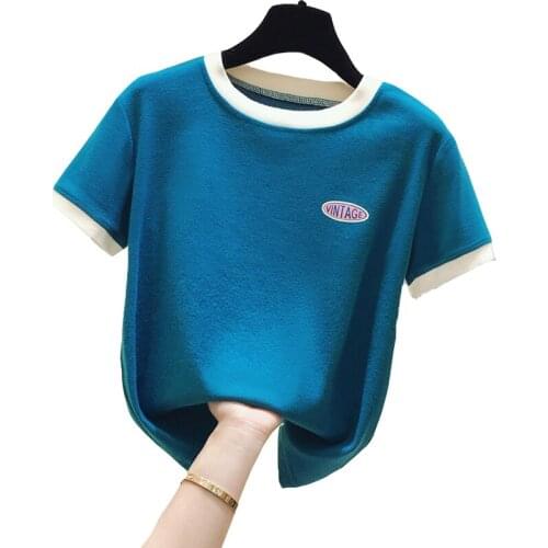 Summer 2020 Version Of The Color Matching Short-sleeved Girl T-shirt Slim Was Thin Letter Embroidery Harajuku Women Tees Tops