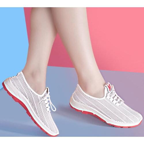 Women Casual Shoes Sneakers Mesh Breathable Vulcanized Shoes Lace-Up Cushioning Ladies Outdoor Trainers Shoes Chaussures Femmes