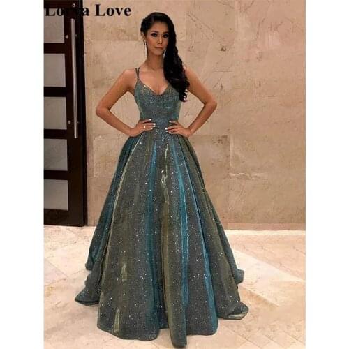 Sparkle Sequines Prom Dresses Women Party Night Long Vestidos De Gala Spaghetti Straps Evening Dress 2020 New Elegant Prom Gowns