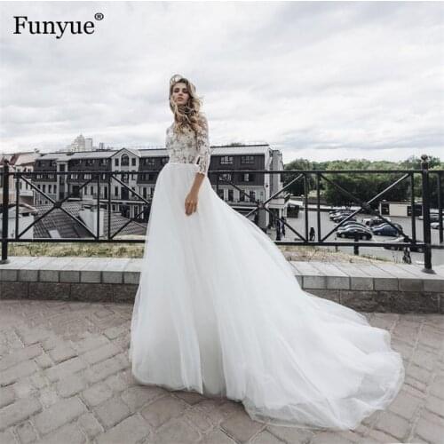 Charming O-Neck Appliques Ivory Wedding Dress 2021 New Arrival Simple Embroidered Sleeves A-Line Bridal Gown Vestidos De Novia