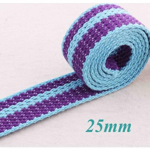 1" BLUE Cotton Webbing Jacquard Ribbon Nylon Webbing Bag Straps Striped Webbing Ribbon Purse Belts Bag Handle 1 Inch 25mm