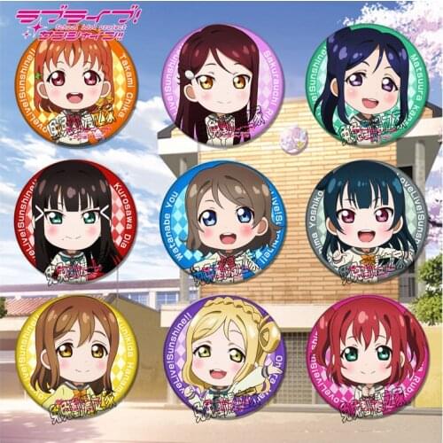 1pcs 58MM Anime Badge Love Live! Lovelive Sunshine!! Aqours Tsushima Yoshiko Full members BADGE Pins BROOCH Kawaii Badge