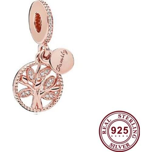 100% 925 Sterling Silver Charm Simple Rose Gold Tree Of Life Pendant Fit Pandora Women Bracelet & Necklace Diy Jewelry