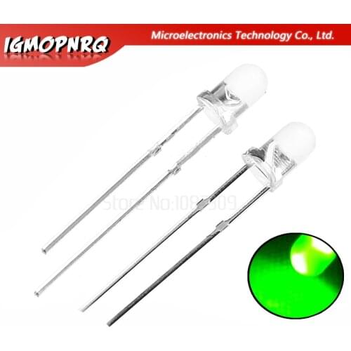 100pcs Green light-emitting diodes White turn Green 3mm led