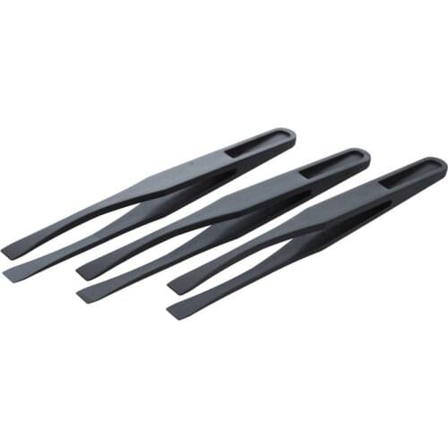 115mm Long Flat Tip Black Plastic Anti-static Tweezers 3 Pcs Retail