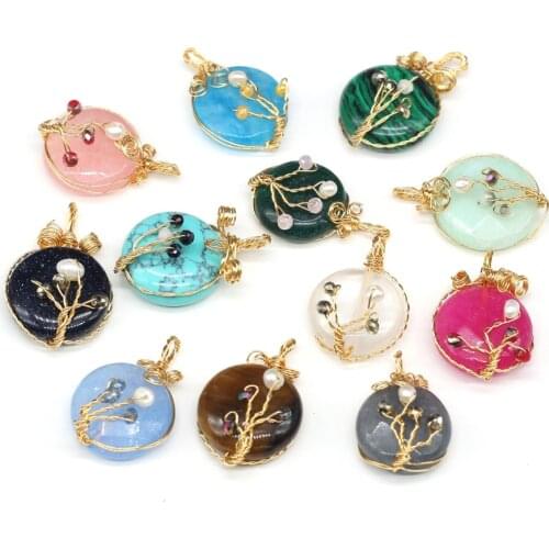 2pcs Natural Stone Pendant Round Copper Wire Natural Pearlfor Jewelry Making Supplies DIY Necklace Accessories