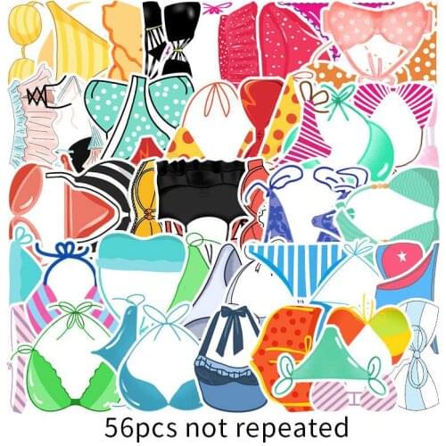 50pcs/set Bikini Theme Sticker Waterproof for Car Bumper Laptop Skateboard Surfboard Luggage Bicycle Kids Toy Box Decals