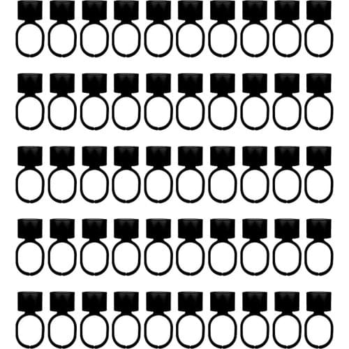 50Pcs Disposable Plastic Tattoo Ink Pigment Ring with Sponge Nail Polish Ring Holder Caps Cups Body Art Makeup Tattoo Supplies