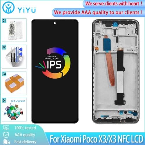 6.67" Original For Xiaomi Poco X3 LCD Display Touch Screen Digitizer Assembly Replacement For Xiaomi Poco X3 NFC LCD With Frame
