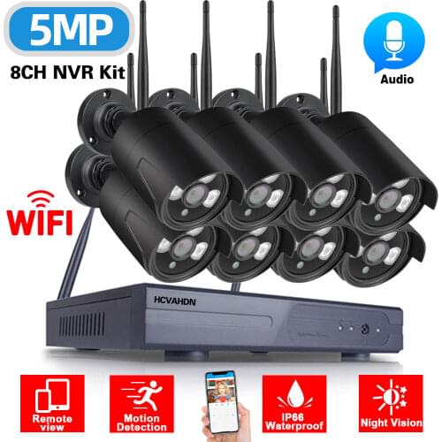 8 Channel CCTV Camera Security System Kit Wifi 5MP Wireless NVR Kit 8CH Outdoor Audio Wifi Surveillance Camera System Set H.265