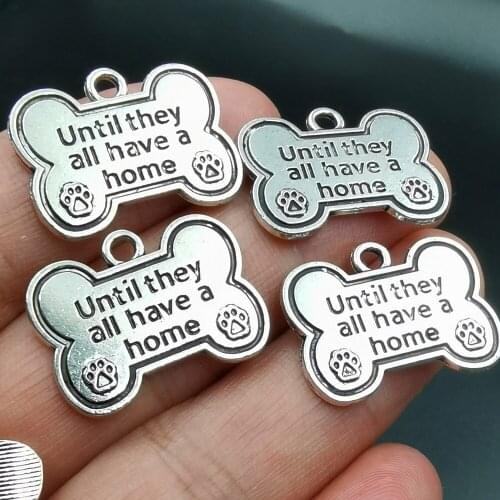 Antiquing 10pcs Dog Bone shape charm Dog footprint letter charms until they all have a home ,diy necklace jewelry