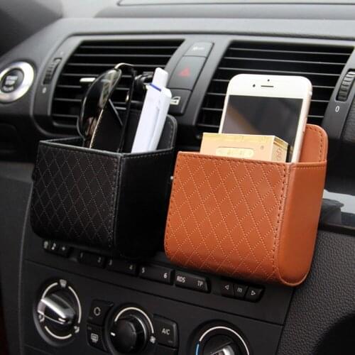 Car Phone Holder Storage Bag PU Leather Storage Bag Car Hanging Box Car Shape Automatic Vent Socket Dustbin