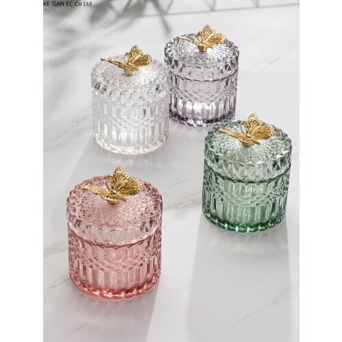 European Style Butterfly Glass Jewelry Box Home Cotton Swab Jewelry Storage Box Kitchen Food Storage Jar Home Decoration Color