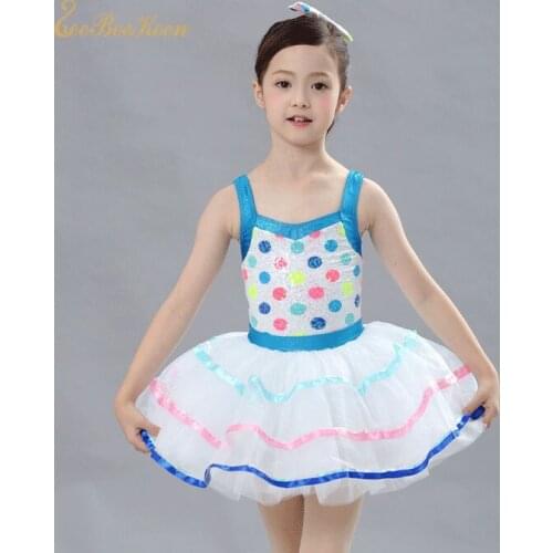 Girls Ballet Tutu Dress Cute Sequins Wave Point Dress Professional Ballerina Costume Women Performance Dancewear For Children