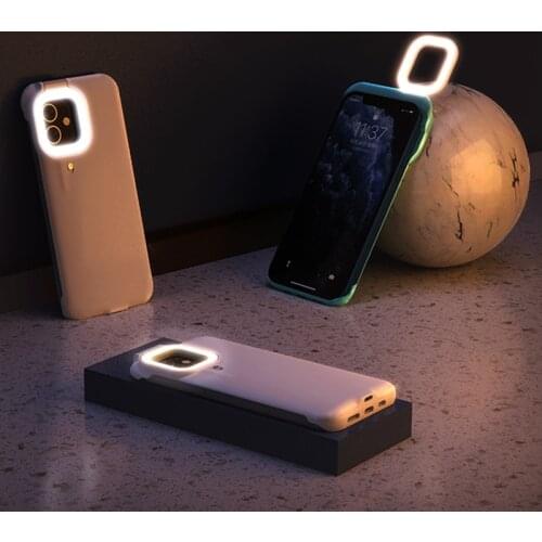For iPhone 12 11 Pro Max Phone Case Fill Light Selfie Beauty Ring Flash Stable Case For iPhone 11 Pro Max Coque With Stand