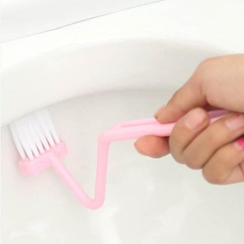 Toilet Brush Holder Scrubber V-type Cleaner Clean Brush Bent Bowl Handle For Household Cleaning Corner ( Color Random )