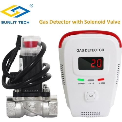 Gas Detector Household Combustible Gas Leak Tester Monitor LPG Gas Sensor Alarm System with DN15 Brass Valve Auto Shut Off Gas