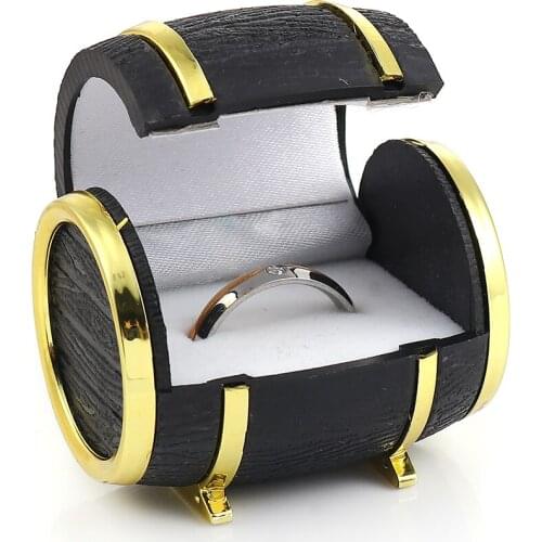 DoreenBeads Fashion Plastic Jewelry Ring Gift Boxes Barrel Black & Gold Jewelry Rings Containers 49mm x 42mm(1 5/8") , 1 Piece