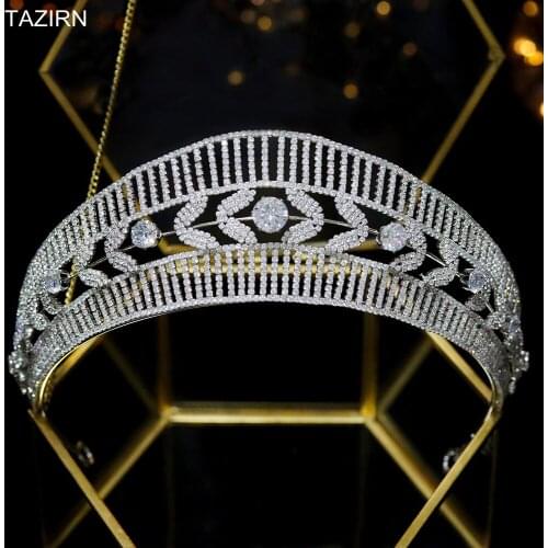 Elegant Cubic Zirconia Tall Wedding Bridal Tiaras and Crowns CZ Engagement Headpieces Full Zircon Pageant Party Hair Accessories