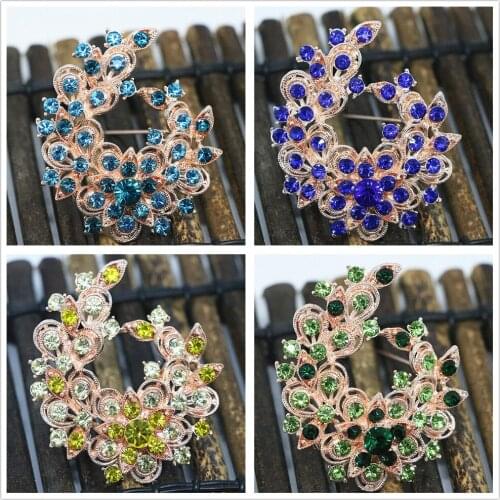 Unique exquisite flower brooches 8 colors rhinestone crystal rose gold-color clothes fashion jewelry B1441