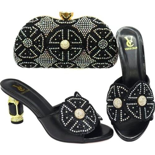 Italy Designer Luxury Wedding Decorated with Rhinestone African Nigeria Elegant Summer Woman Pumps Shoes and Bags Set Party Shoe