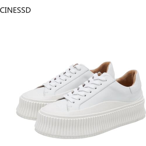 Cow Leather White Shoes Women All Genuine Leather Platform Sneakers Vulcanized Shoes Real Leather Height Increasing Woman Shoes