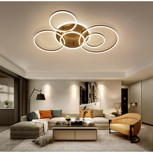 Circle Rings LED Chandeliers Ceiling Modern Acrylic Chandelier Lighting Brown/White Living Room Bedroom Dining Room Fixtures
